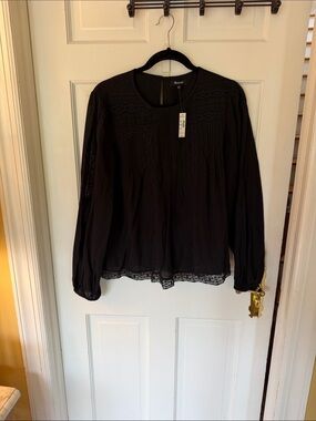 Madewell Black Long-Sleeve Lace-Trim Blouse